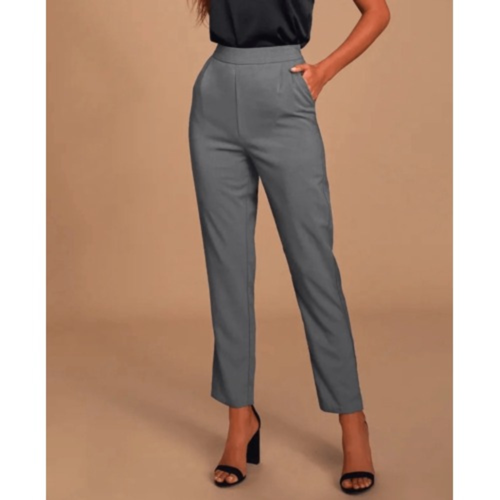 Lulus Dress Pants Ankle Pull On Women Medium Gray Pleats Pockets High Rise New